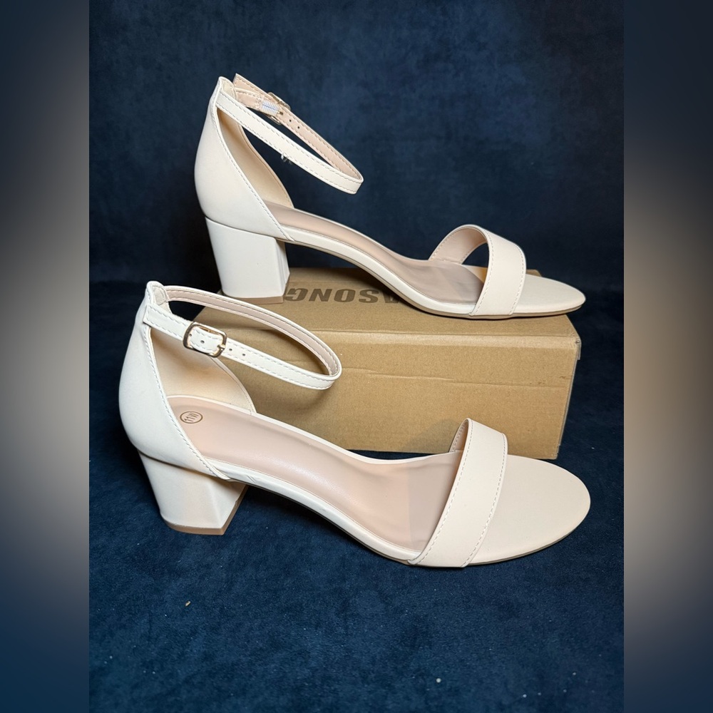 Elegant Cream Block Heel Sandals